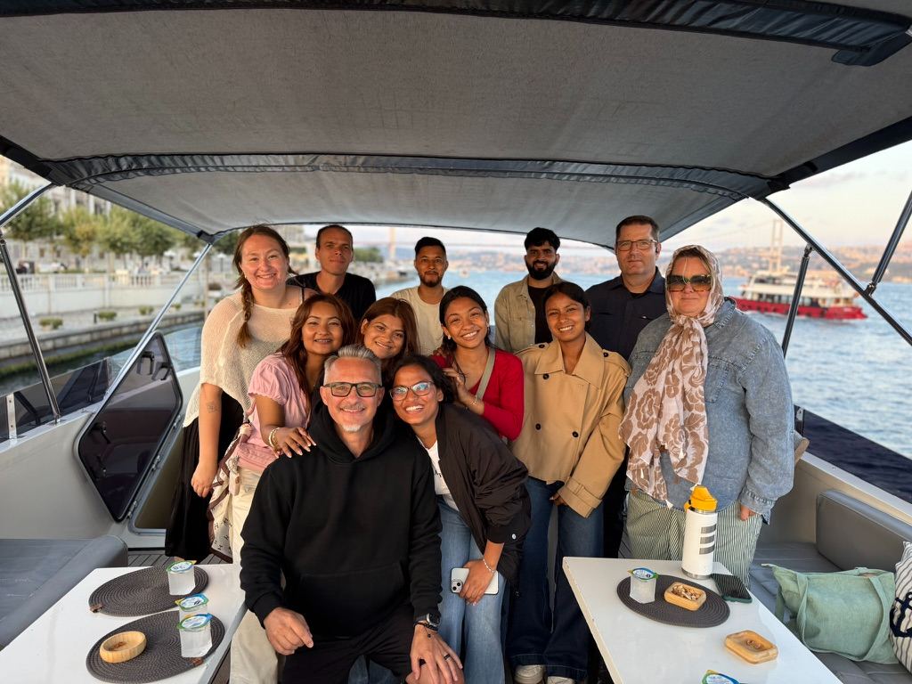 The Hearts for Nepal team on a boat crossing the Bosphorus
